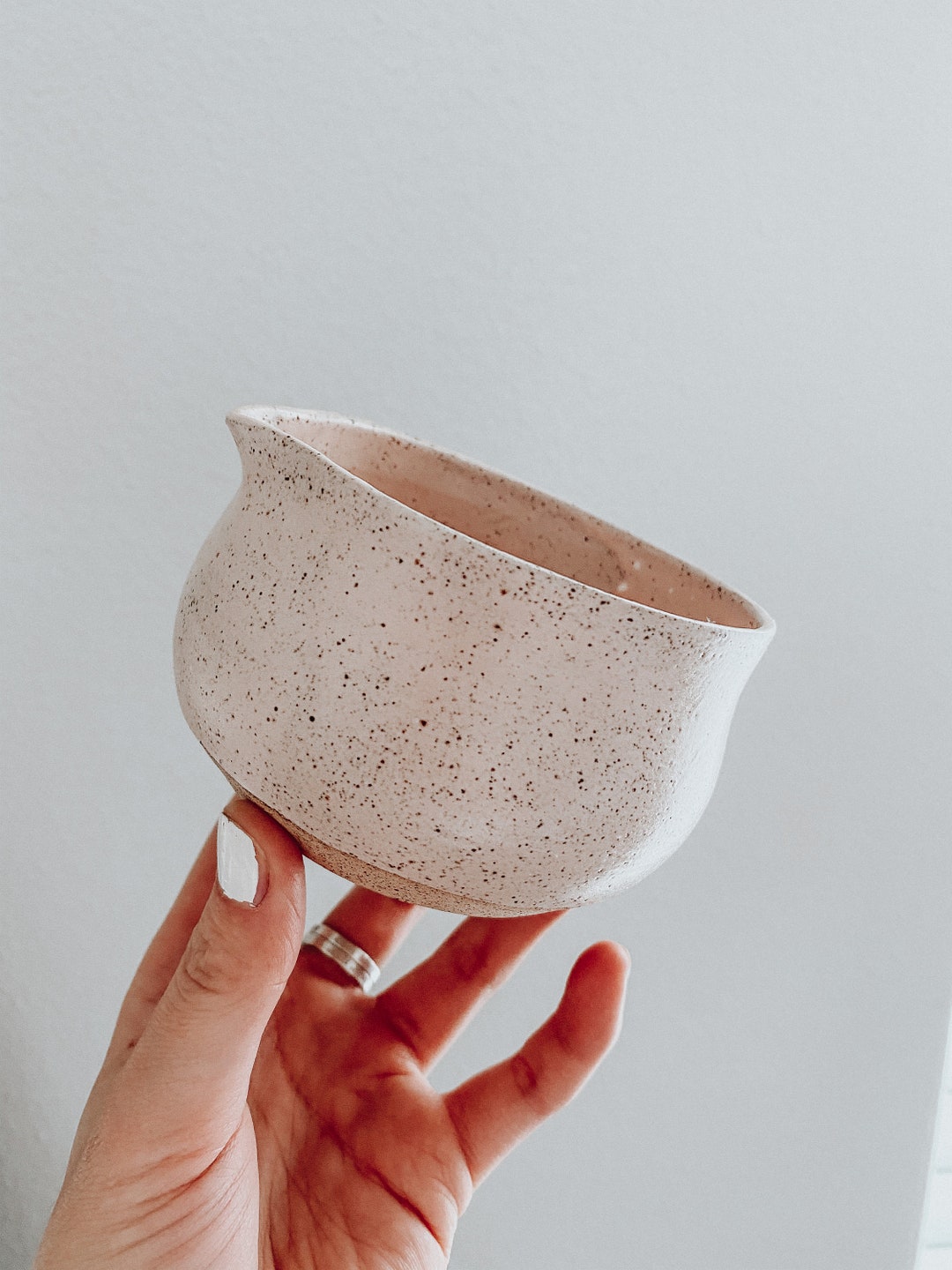 Ceramic Matcha Tea Bowl With Spout, Light Pink, Handmade Pottery, Chawan, Gift, Small Bowl