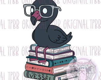 Nerd Flamingo czytający książki PNG JPEG (pobieranie cyfrowe)