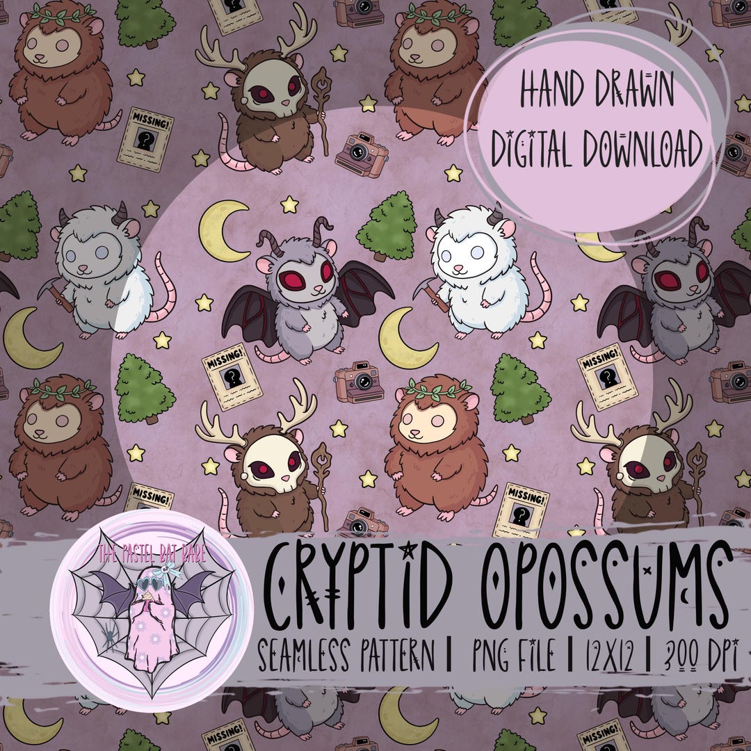 Cryptid Opossum Purple Version Seamless File, Hand Drawn, 300 Dpi ...
