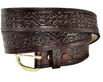 CELTIC GOTHIC MEDIEVAL  Iron Age Gaelic  Genuine Full Grain Sturdy Work Wear Hand Made in Usa Leather Belt 1 1/2" Wide