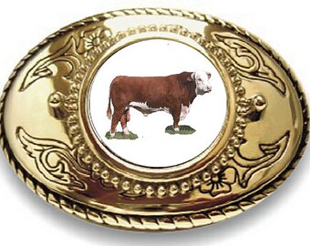 HEREFORD BULL BOVINE Cow Domestic Rancher Show Fair Unisex Belt Buckle