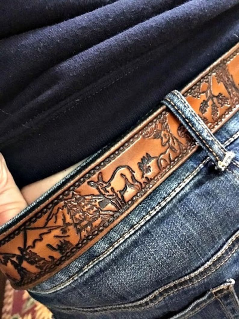 ACORN OAK LEAF Tree Work wear Heavy Duty Leather Handmade Belt 1 34 Wide w Buckle
