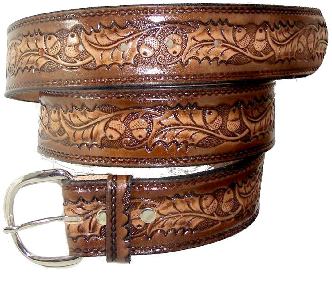 Gorgeous Artisan Woven belt Fall acorn Medium Tan Black wide Buckle Autumn Russet Acorn – Vogt Silversmiths main image 3