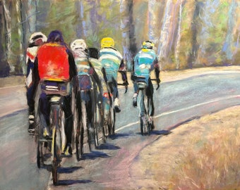 The peloton, original dry pastel work by pastel artist Stéphanie Bouchard.