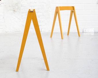 SAMM LW6 Trestle Table Legs - Home working office desk work bench. Modular mid-century design. Retro Yellow. Garden, Studio, Trestles.