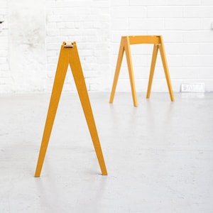 SAMM LW6 Trestle Table Legs - Home working office desk work bench. Modular mid-century design. Retro Yellow. Garden, Studio, Trestles.