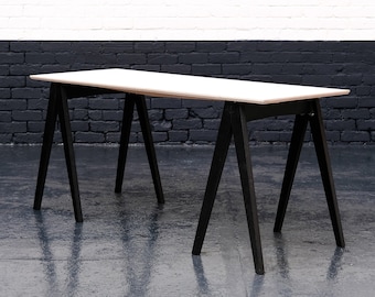 SAMM LW Trestle Table - Home Working Office Desk Workbench. Modernist minimal design. Black & Birch. Fold up gaming studio study table.