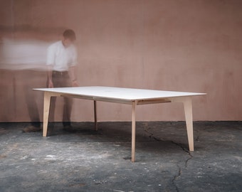 SAMM MK20 Large Home Work Office Studio Boardroom Family Table. Original modular desk / dining design system. Natural & White Wood.