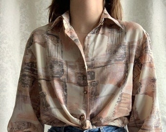 vintage années 1990 Bernini fabriqué en Australie manches longues boutonné chemisier rétro - chemise de style rétro boho