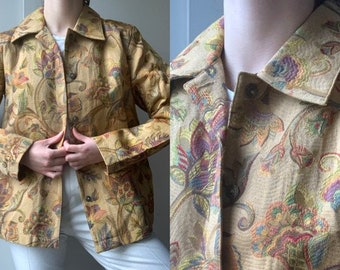 Vintage 1990s 70s style brown floral jacket blazer - embroidered style jacket - boho romantic vintage style