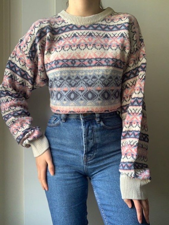 Vintage 1980s cotton knitted crew neck jumper swe… - image 4