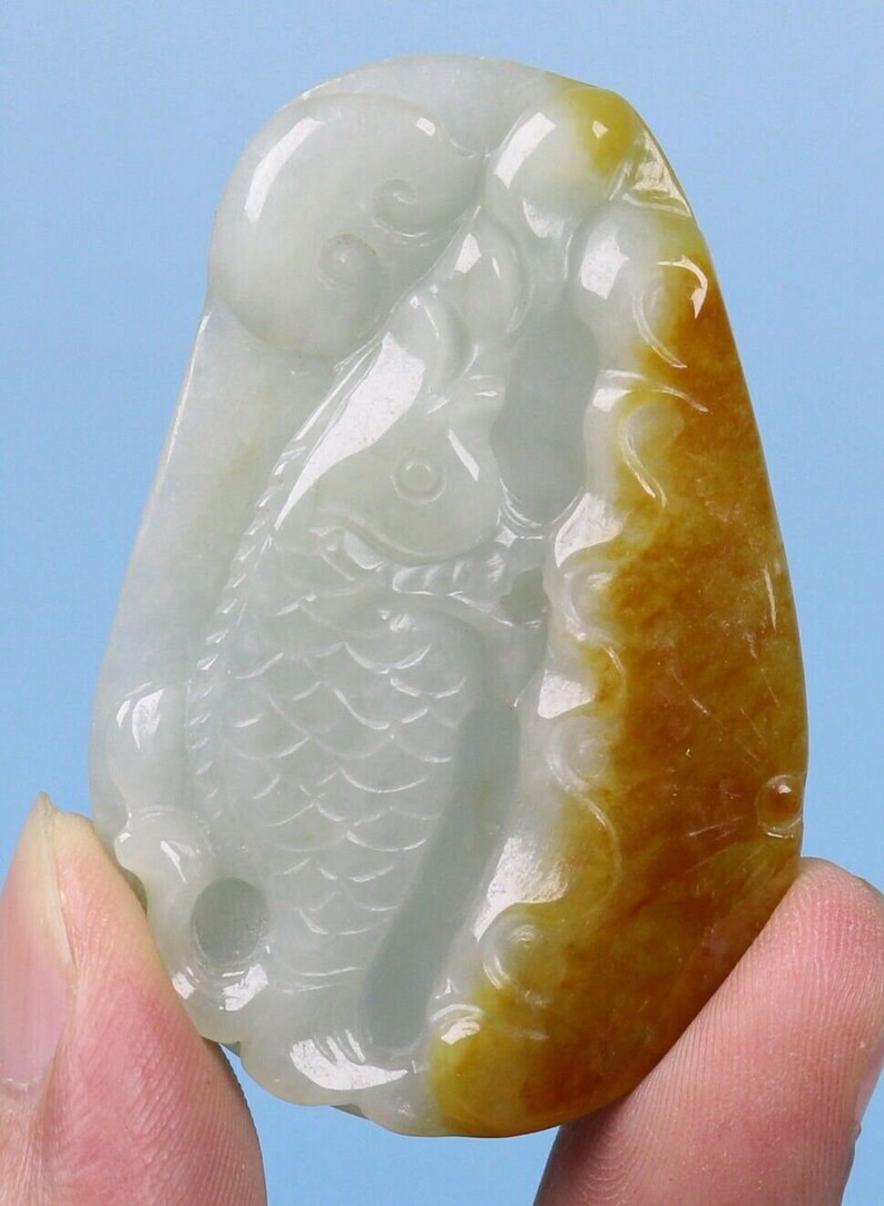 Certified Natural Untreated Grade A Jadeite Jade Pendant Lively Fish \u9c7c FREE Ship Direct from USA