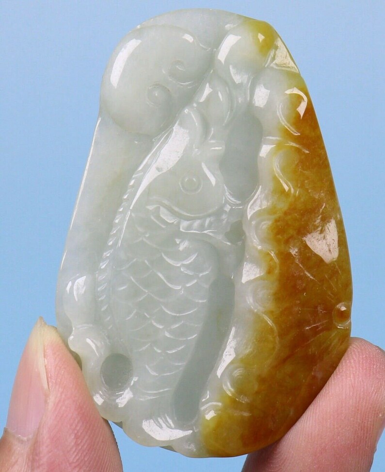 Certified Natural Untreated Grade A Jadeite Jade Pendant Lively Fish \u9c7c FREE Ship Direct from USA