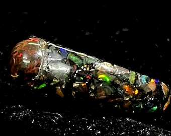 Handmade Black Opal Ring, Carved Stone Jewelry, Size 9.5 US