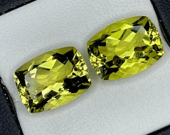 Par de gemas de quartzo verde dourado AAA | 18 ct Lapidação almofada