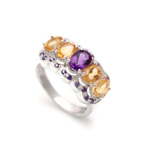 Natürlicher Amethyst oder Citrin Ring | Facettierter Edelsteinring 925 Sterlingsilber | Geschenk für Sie | Lila Ring | Natürlicher Amethyst |Ring