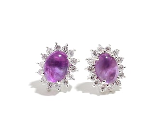 925 Sterling Silver Gemstone Stud Earrings | Moonstone, Amethyst