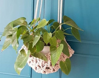 Grande suspension plantes crochet et macramé - fil recyclé - fait main