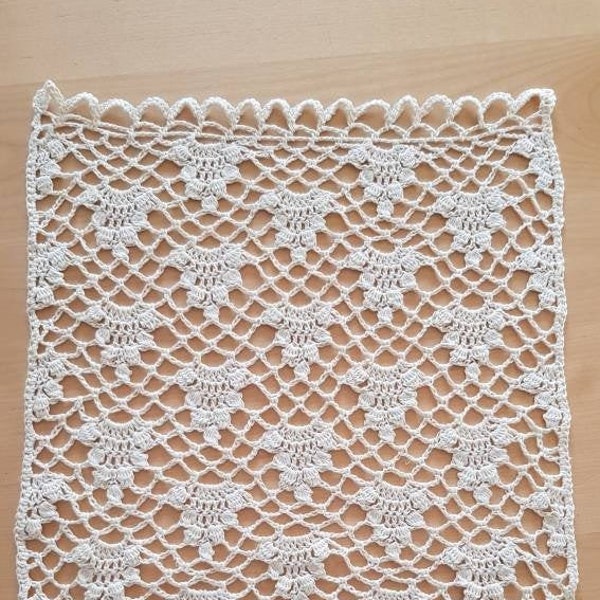 Petit rideau crochet 100 % lin fait main - dentelle - ananas - point soufflé - salle de bains