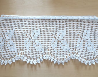 rideau fait main au crochet vintage blanc - brise-bise - imposte