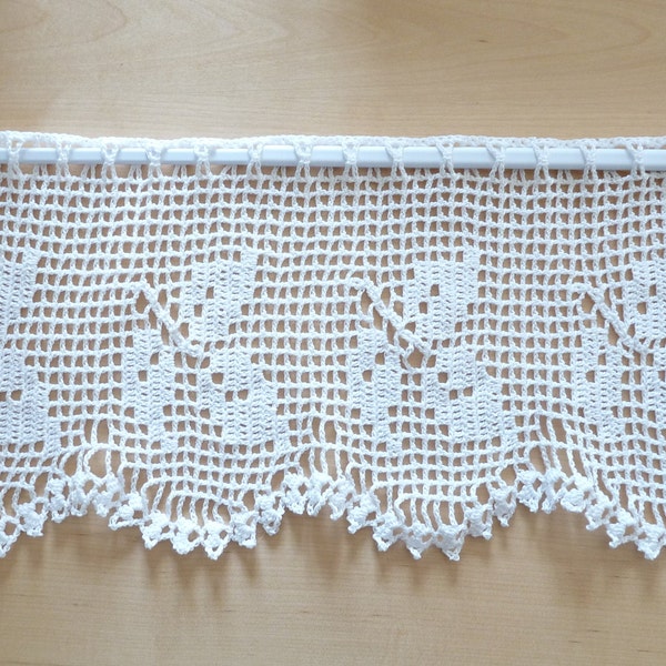 white vintage handmade crochet curtain - brise-bise - transom