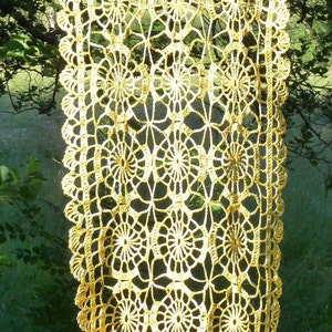 Small yellow handmade crochet curtain