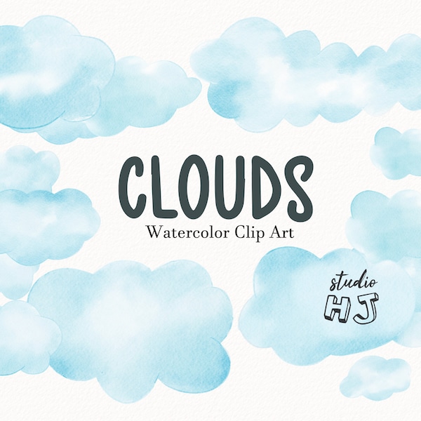 Watercolor Clouds Clipart PNG.Digital Download