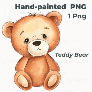 Handgemalter Teddybär PNG, niedlicher Aquarell Baby Bär Clipart für Sublimation, Kinderzimmer-Wandkunst, Babyparty DIY Handwerks-Design