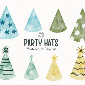 Watercolor Party Hats Clipart PNG.Digital Download