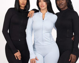 Women Zipper Top & High-Waist Flare Set