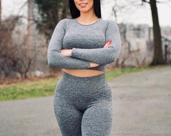 Ribbed Gym Seamless Workout Set Women Tights for Gym