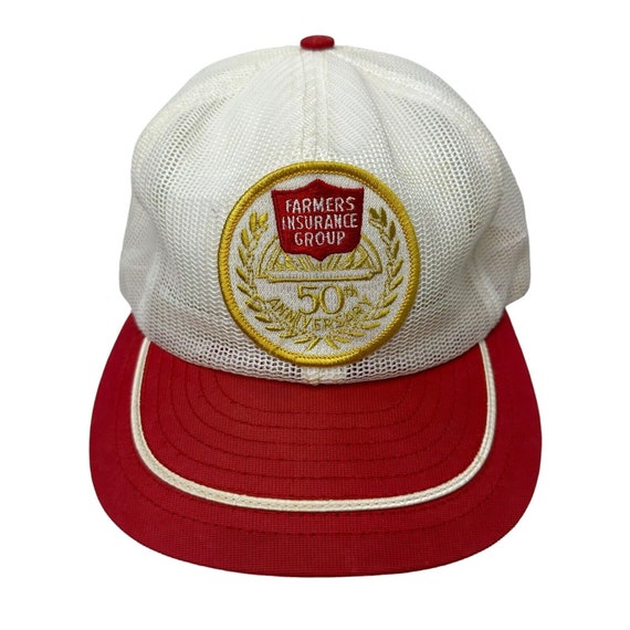 Vintage Farmers Insurance Trucker Hat White Red Sn