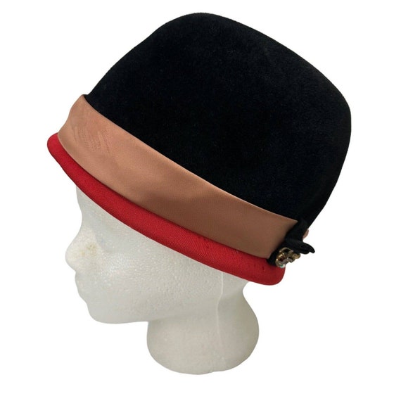 Vintage Green’s Park Ave Cloche Hat Black Red Fel… - image 1