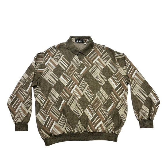 Vintage Alan Stuart Sweater Mens XL Brown Geometr… - image 1