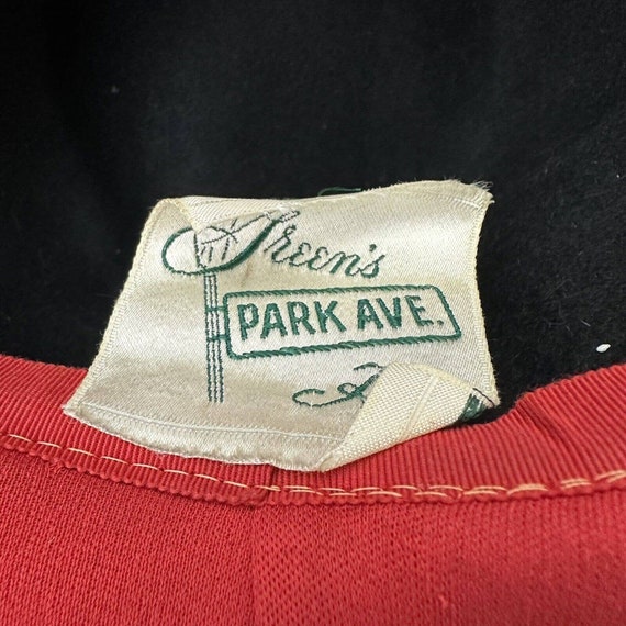 Vintage Green’s Park Ave Cloche Hat Black Red Fel… - image 9