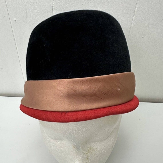 Vintage Green’s Park Ave Cloche Hat Black Red Fel… - image 2
