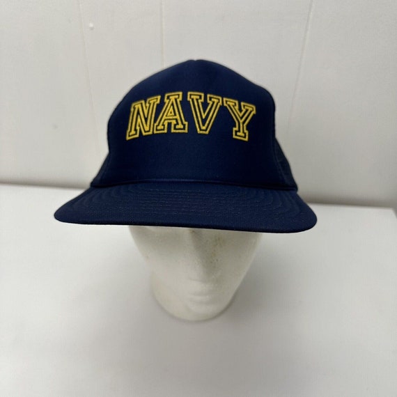 Vintage Navy Hat Cap Blue Yellow Snapback Adjusta… - image 3