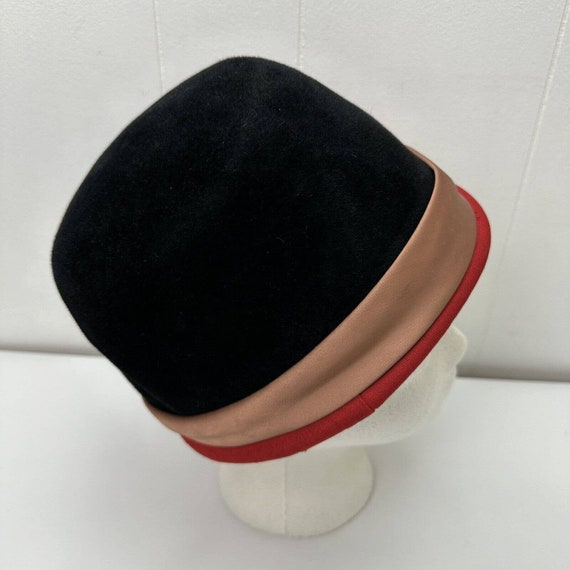 Vintage Green’s Park Ave Cloche Hat Black Red Fel… - image 6