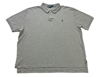 Polo Ralph Lauren Shirt Mens XXL Gray Blue Logo Short Sleeve Preppy Vintage