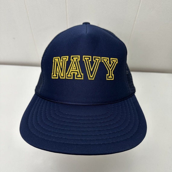 Vintage Navy Hat Cap Blue Yellow Snapback Adjusta… - image 2