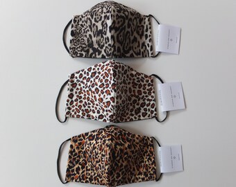Ansiktsmask. Leopardmönstrat tygmask med filterficka. 100 % bomull. **Fri frakt inom Storbritannien.**