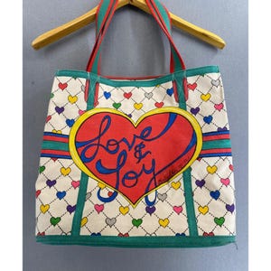 Brighton Love & Joy Heart Canvas Tote Bag LuLu Elf Holiday Shopper Multicolor image 2
