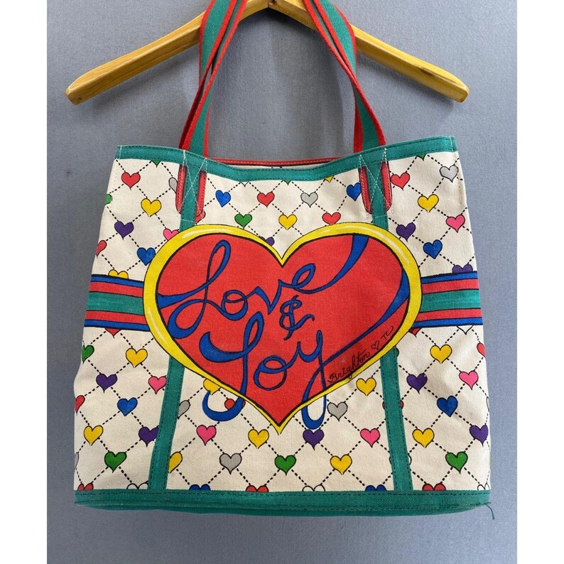 Brighton Love & Joy Heart Canvas Tote Bag LuLu Elf Holiday Shopper Multicolor image 2