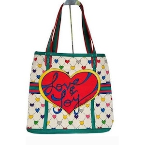 Brighton Love & Joy Heart Canvas Tote Bag LuLu Elf Holiday Shopper Multicolor image 1
