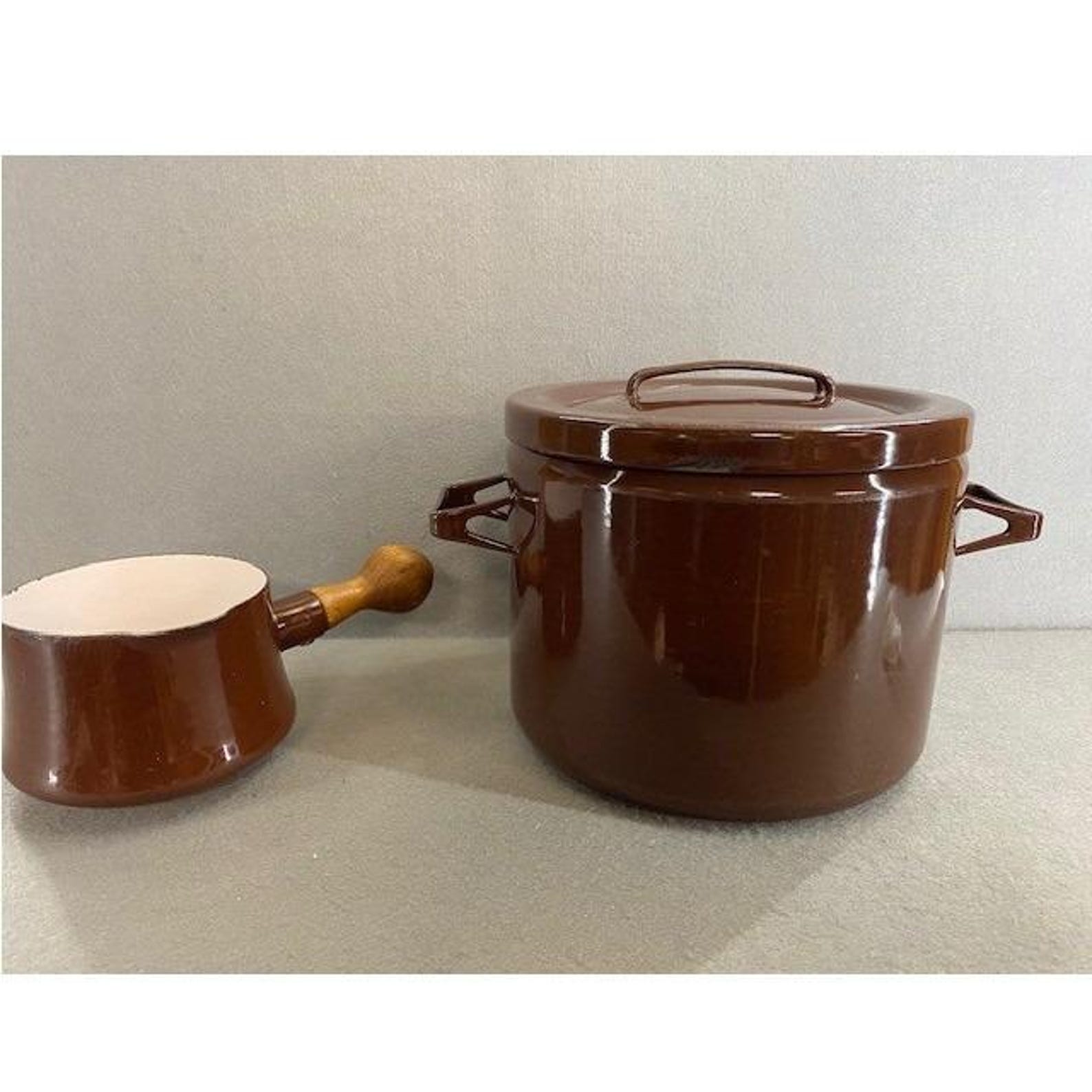Dansk Kobenstyle Butter Warmer & Stockpot Arabia Finland Brown Enamel Cook Set