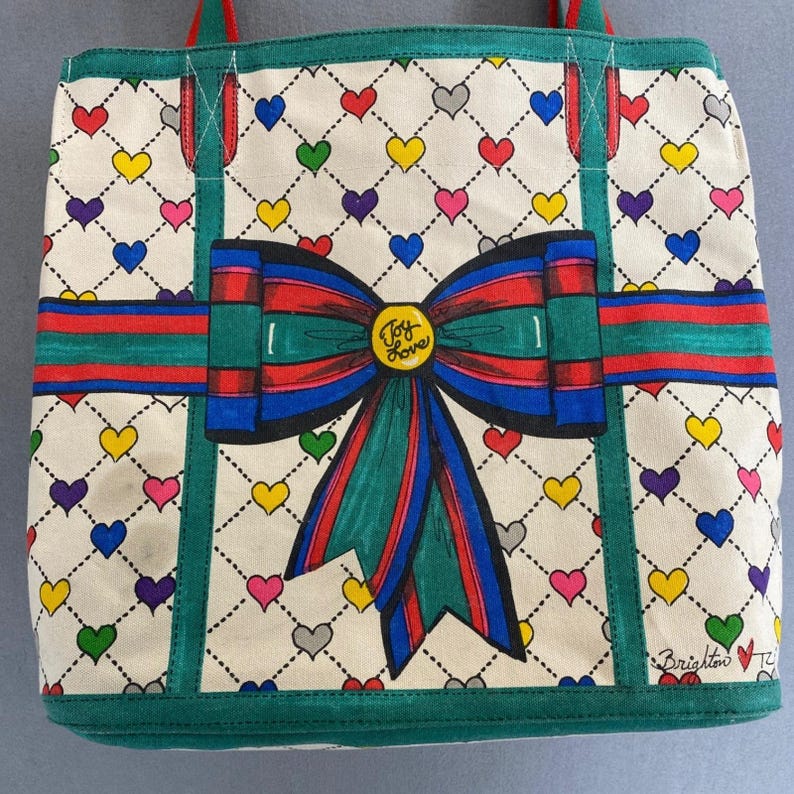Brighton Love & Joy Heart Canvas Tote Bag LuLu Elf Holiday Shopper Multicolor image 4