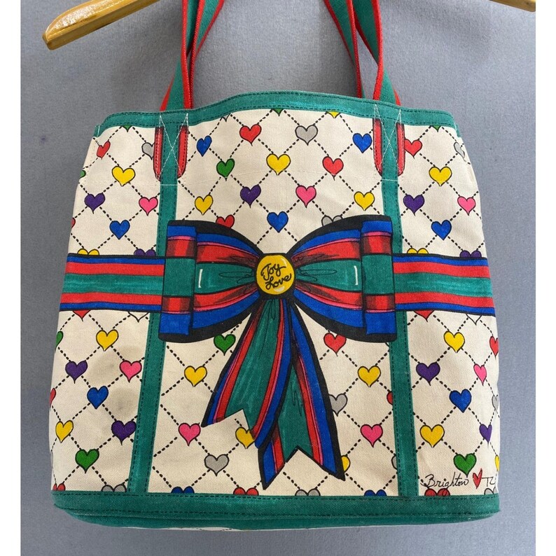 Brighton Love & Joy Heart Canvas Tote Bag LuLu Elf Holiday Shopper Multicolor image 3
