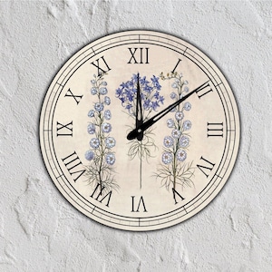 Drei Blumen Wanduhr, Landhaus Wanduhr, Wanduhr Küche, Wildblumen Uhr, Große Uhr mit Blume, Einzigartige Blumen Wanduhr