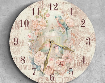 Horloge murale oiseau, horloge Shabby chic, horloge murale vintage, horloge murale unique, horloge féminine, horloge murale rétro, petite horloge murale