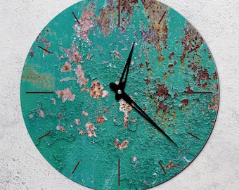 Turquoise wall clock, Rusted wall clock, Industrial wall clock, Copper wall clock, Metal wall clock, Rustic wall clock, Patina wall clock